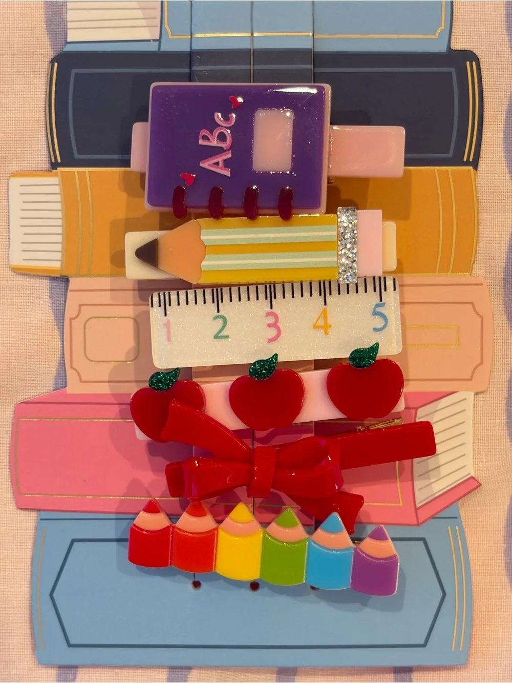 Piper K School-Themed Hair Clip Set ✏️📚🍎📏🎀